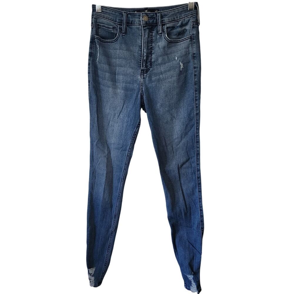 Hollister Distressed Raw Hem High Rise Jeggings Jeans Button Fly Size 5L 27W 30L